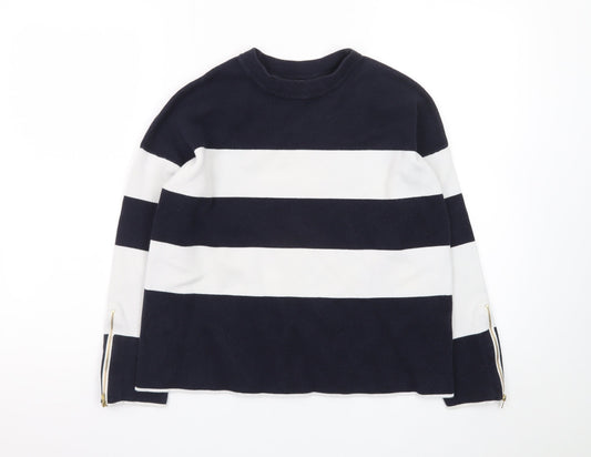 Hobbs Womens Navy White Striped Cotton Crew Neck Jumper XS