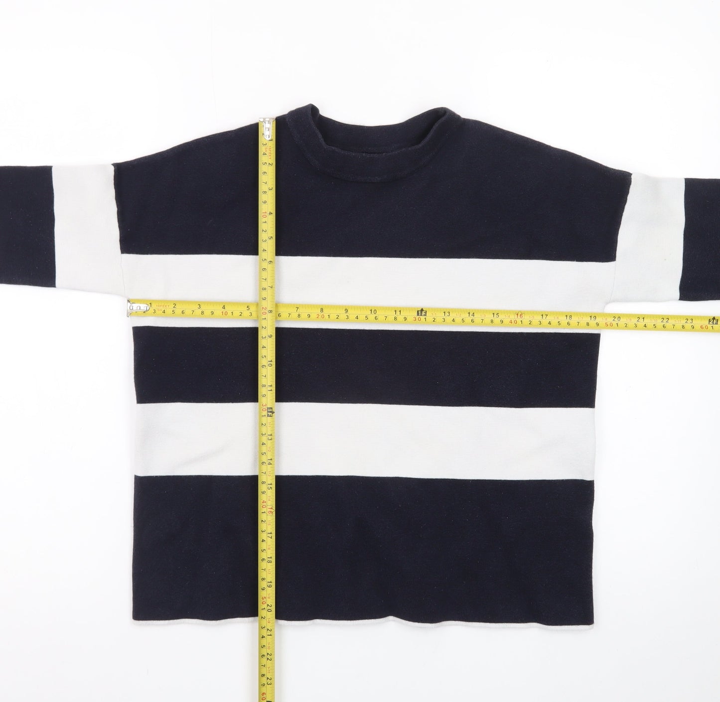Hobbs Womens Navy White Striped Cotton Crew Neck Jumper XS