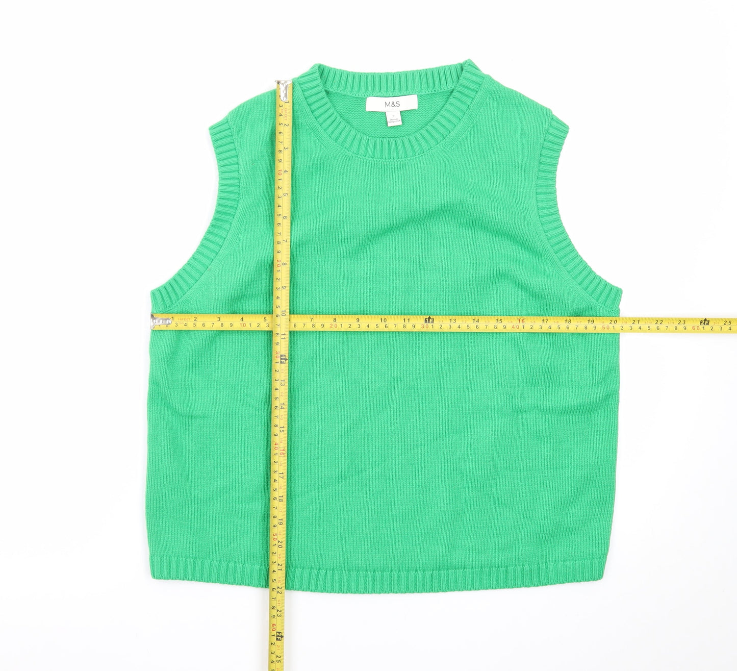 Marks and Spencer Women's Green Knit Sleeveless Vest Jumper L
