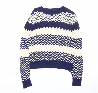 Oasis Women Navy & Cream Chevron Knit Jumper M
