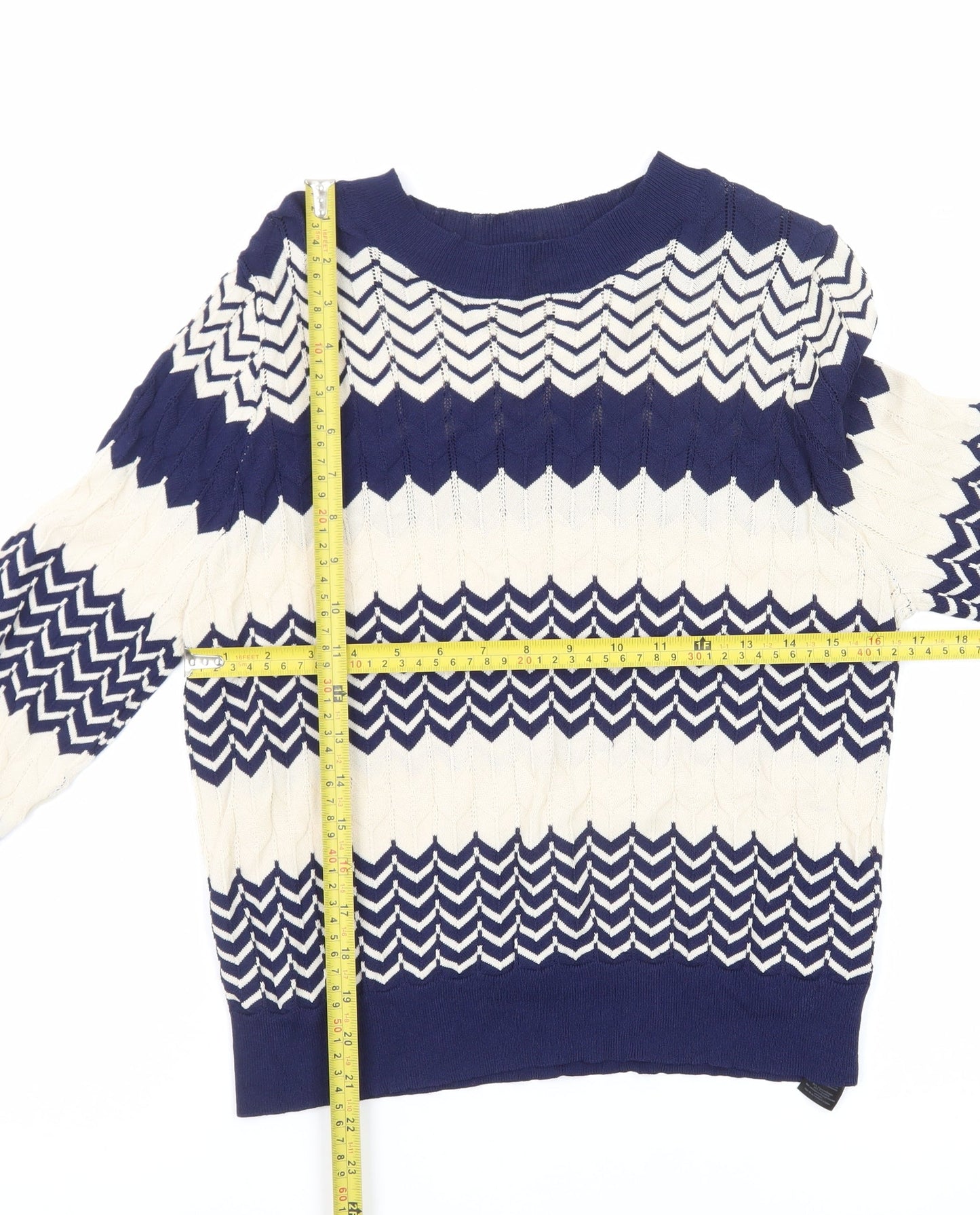 Oasis Women Navy & Cream Chevron Knit Jumper M