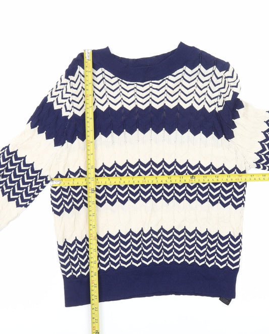 Oasis Women Navy & Cream Chevron Knit Jumper M