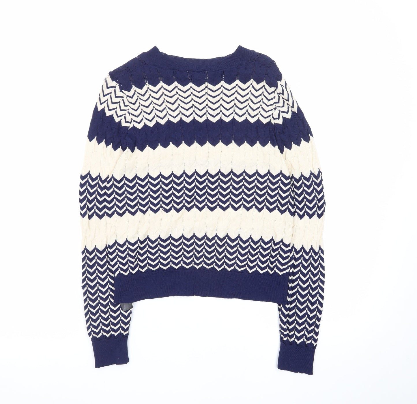 Oasis Women Navy & Cream Chevron Knit Jumper M