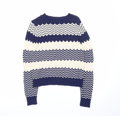 Oasis Women Navy & Cream Chevron Knit Jumper M
