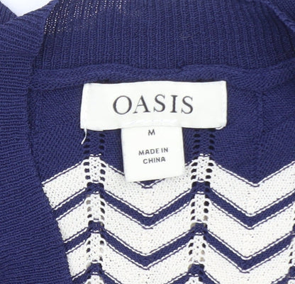 Oasis Women Navy & Cream Chevron Knit Jumper M