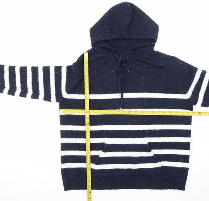 Marks and Spencer Women Blue Striped Hooded Pullover Jumper L