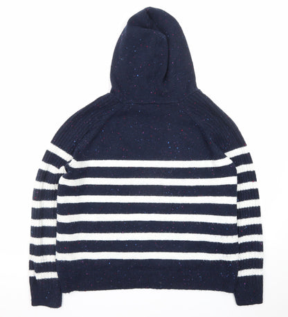 Marks and Spencer Women Blue Striped Hooded Pullover Jumper L