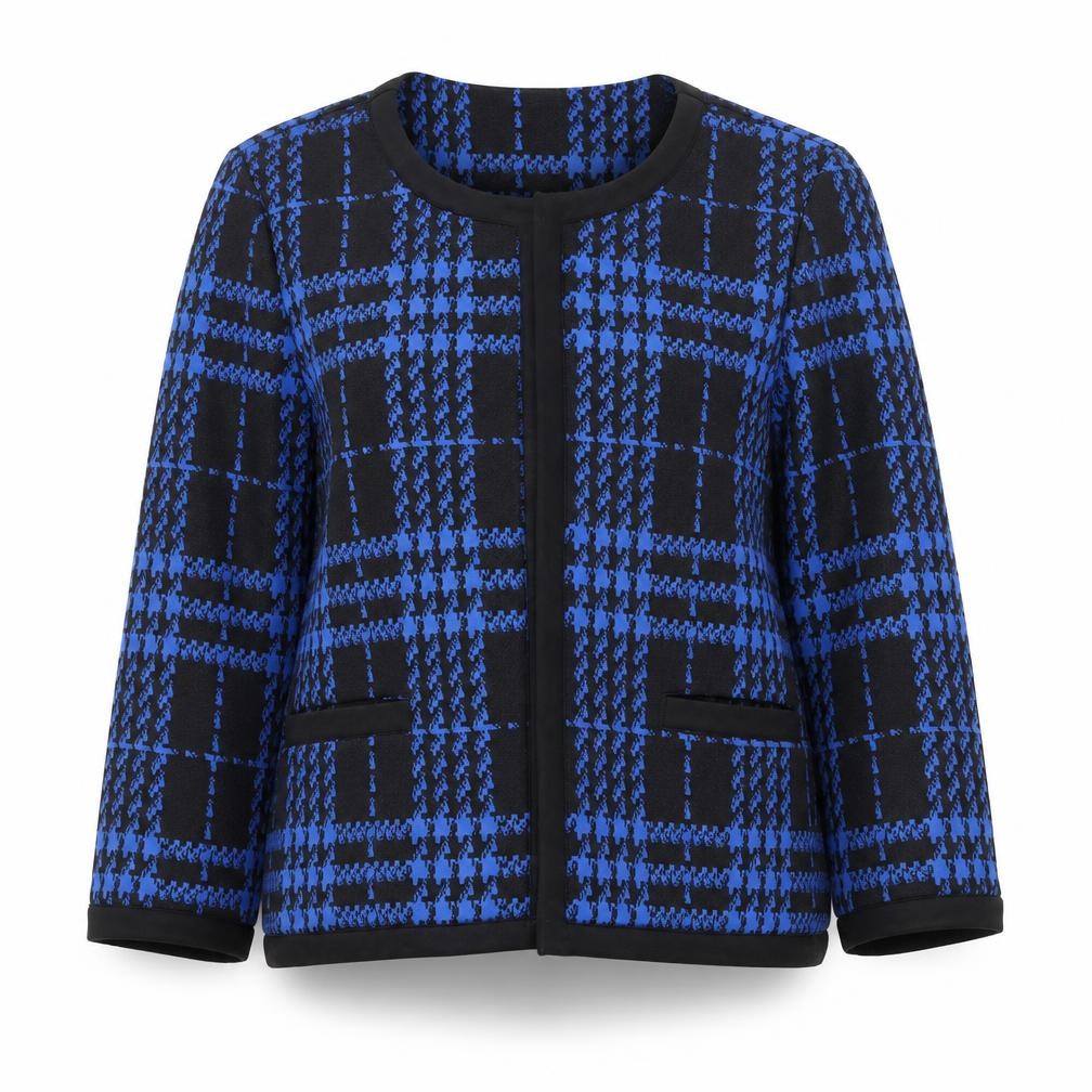 Marks and Spencer Women Blue Check Knit Open Jacket Size 10