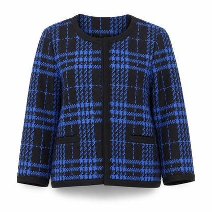Marks and Spencer Women Blue Check Knit Open Jacket Size 10