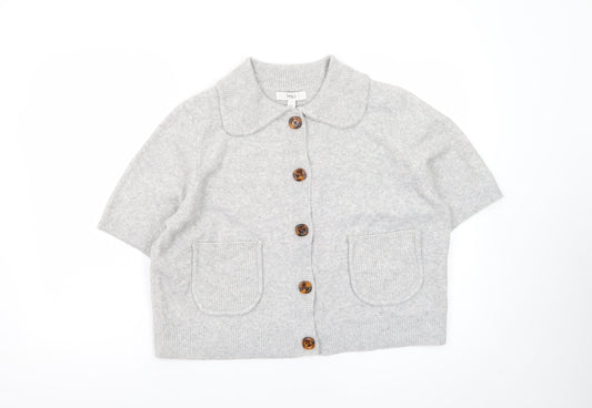 Marks and Spencer Women's Grey Collared Short Sleeve Knit Cardigan L