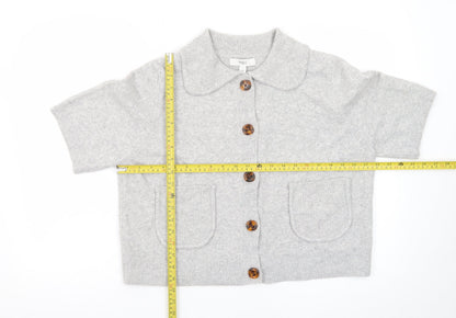 Marks and Spencer Women's Grey Collared Short Sleeve Knit Cardigan L