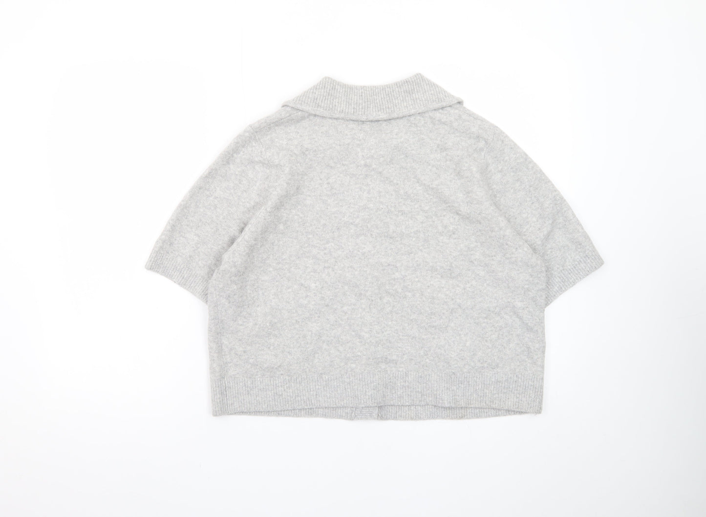 Marks and Spencer Women's Grey Collared Short Sleeve Knit Cardigan L