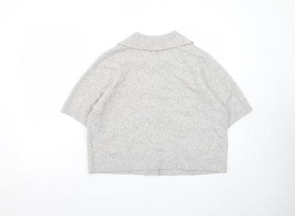 Marks and Spencer Women's Grey Collared Short Sleeve Knit Cardigan L