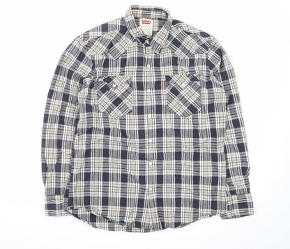 Levi's Men's Blue Check Flannel Long Sleeve Button-Up Shirt XL