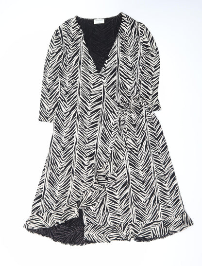 Kaliko Women's Black Animal Print Wrap Midi Dress Size 12