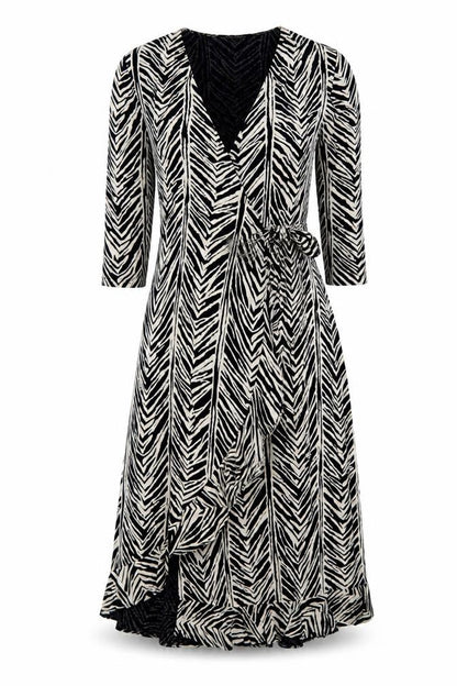 Kaliko Women's Black Animal Print Wrap Midi Dress Size 12