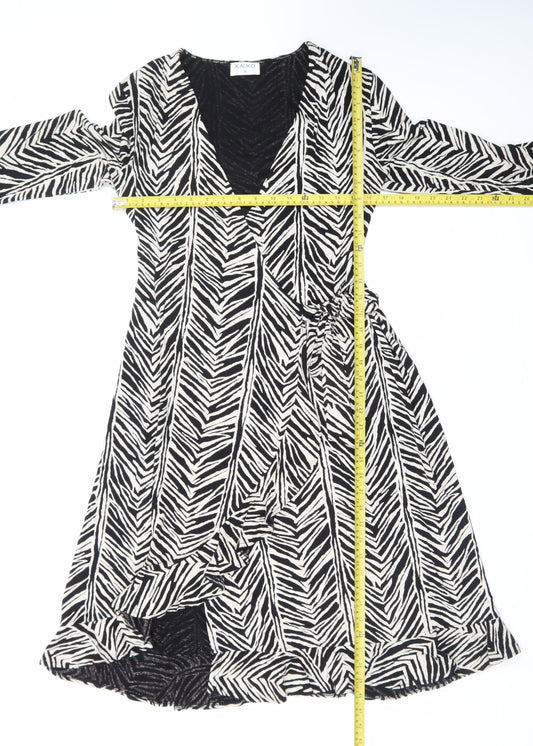 Kaliko Women's Black Animal Print Wrap Midi Dress Size 12