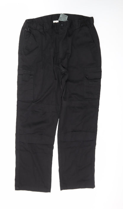 BKS Men's Black Cargo Work Trousers 38R Polyester Cotton