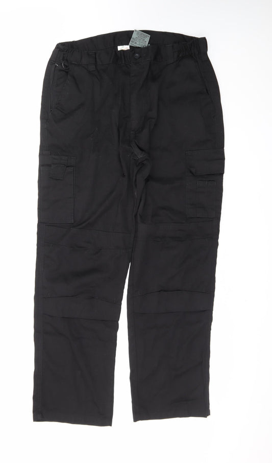 BKS Men's Black Cargo Work Trousers 38R Polyester Cotton