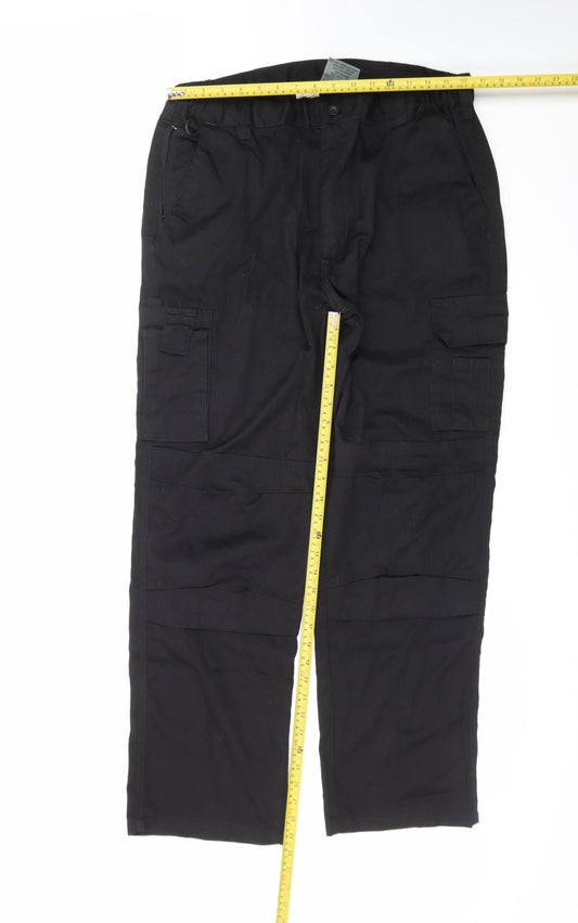 BKS Men's Black Cargo Work Trousers 38R Polyester Cotton