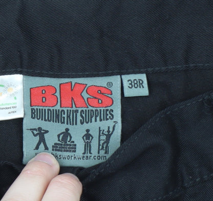 BKS Men's Black Cargo Work Trousers 38R Polyester Cotton