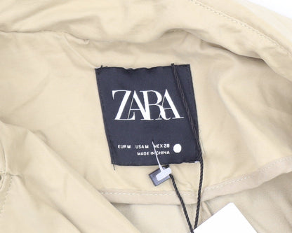 Zara Women's Beige Long Trench Coat Size 12 Classic Style