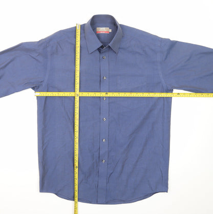 Marks and Spencer Men's Blue 15.5in Non-Iron Regular Fit Dress Shirt