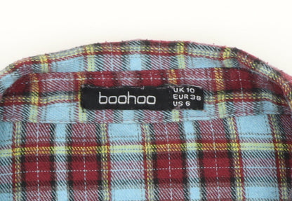 Boohoo Women’s Multicoloured Check Long Sleeve Flannel Shirt Dress UK 10