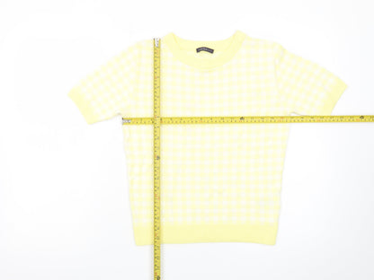 Marks and Spencer Women's Yellow Check Knit Short Sleeve Jumper Size 10