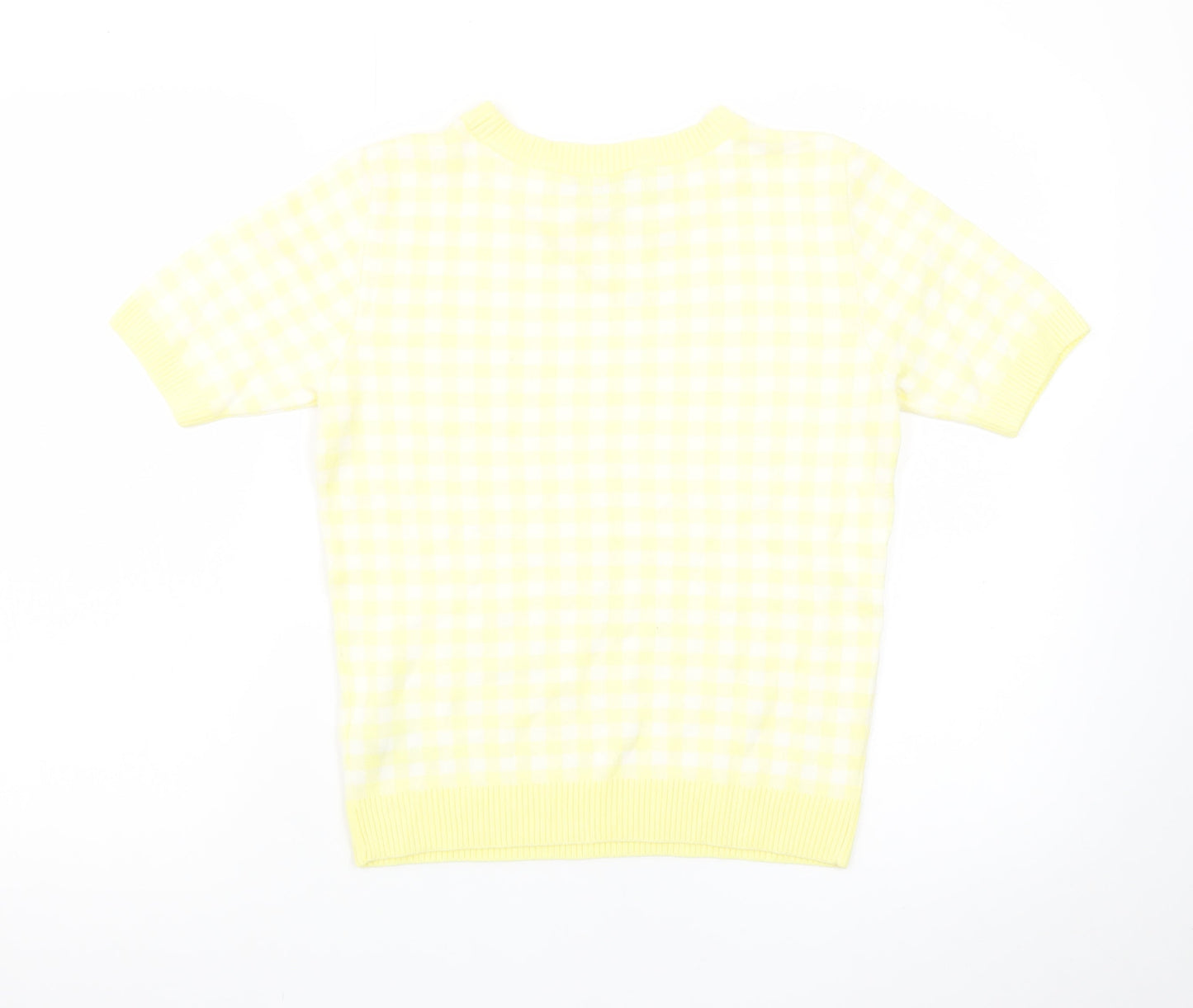Marks and Spencer Women's Yellow Check Knit Short Sleeve Jumper Size 10