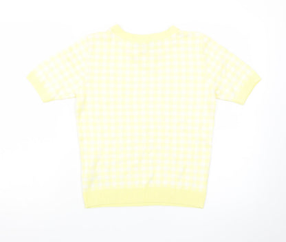 Marks and Spencer Women's Yellow Check Knit Short Sleeve Jumper Size 10