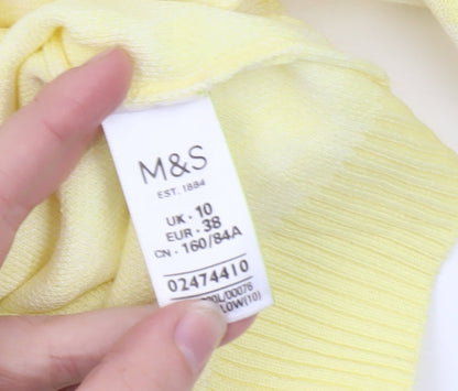 Marks and Spencer Women's Yellow Check Knit Short Sleeve Jumper Size 10