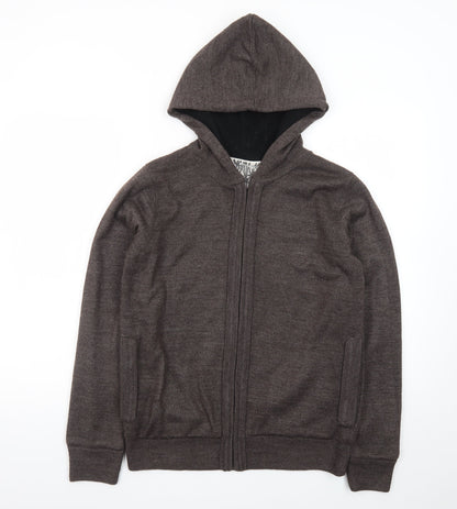 Topman Men's Brown Full Zip Hoodie Knit Hooded Sweatshirt Size S