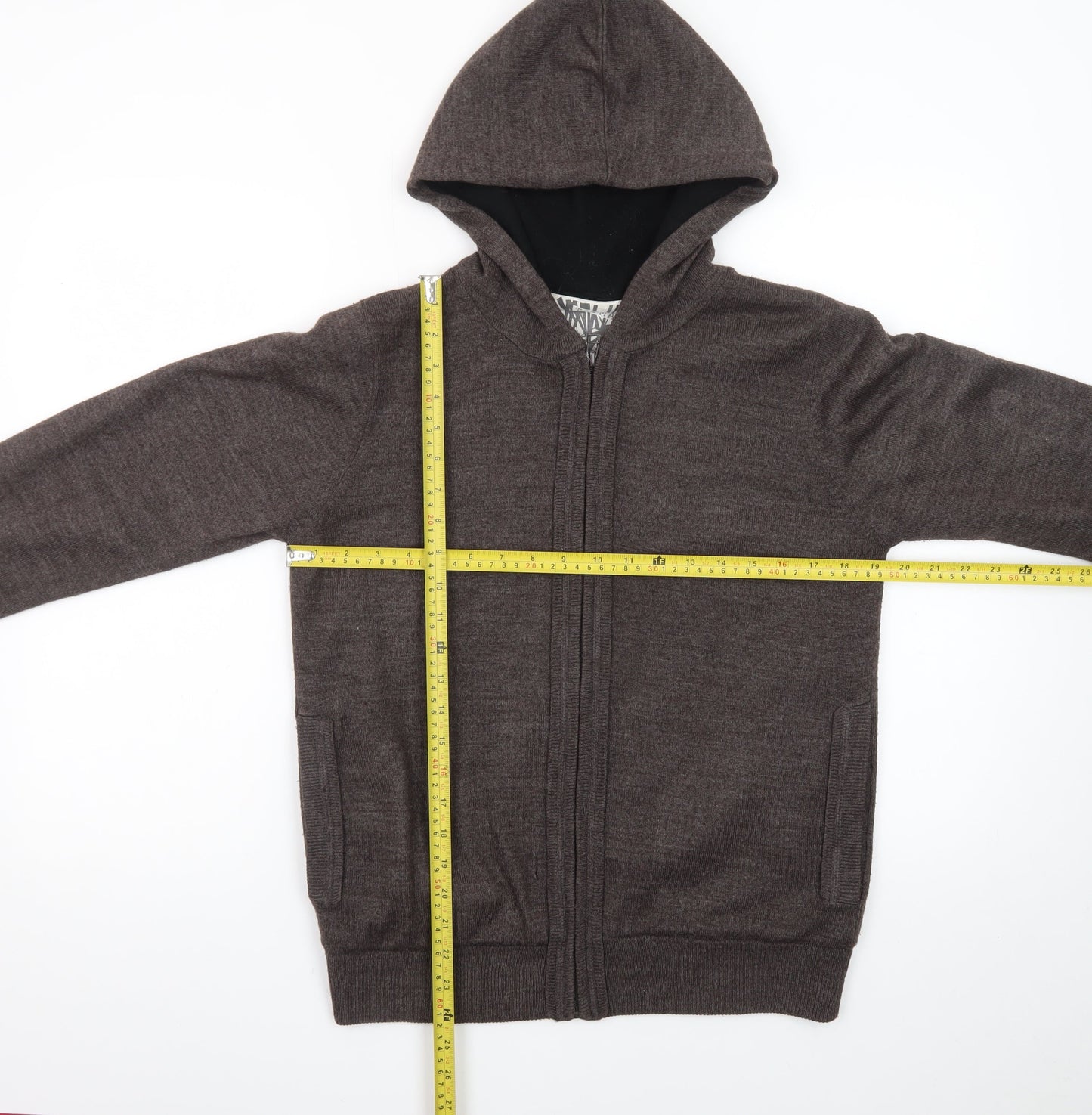 Topman Men's Brown Full Zip Hoodie Knit Hooded Sweatshirt Size S