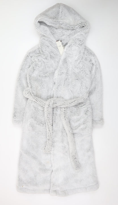 Marks and Spencer Women Grey Hooded Fleece Robe XS