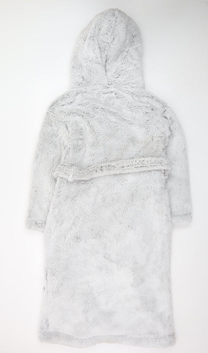 Marks and Spencer Women Grey Hooded Fleece Robe XS
