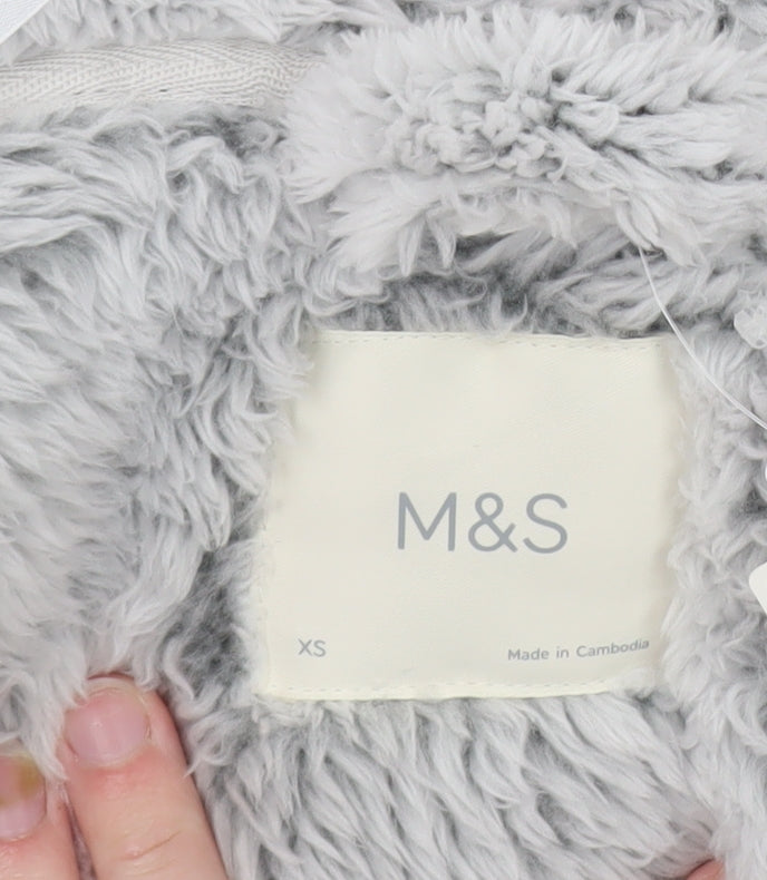 Marks and Spencer Women Grey Hooded Fleece Robe XS