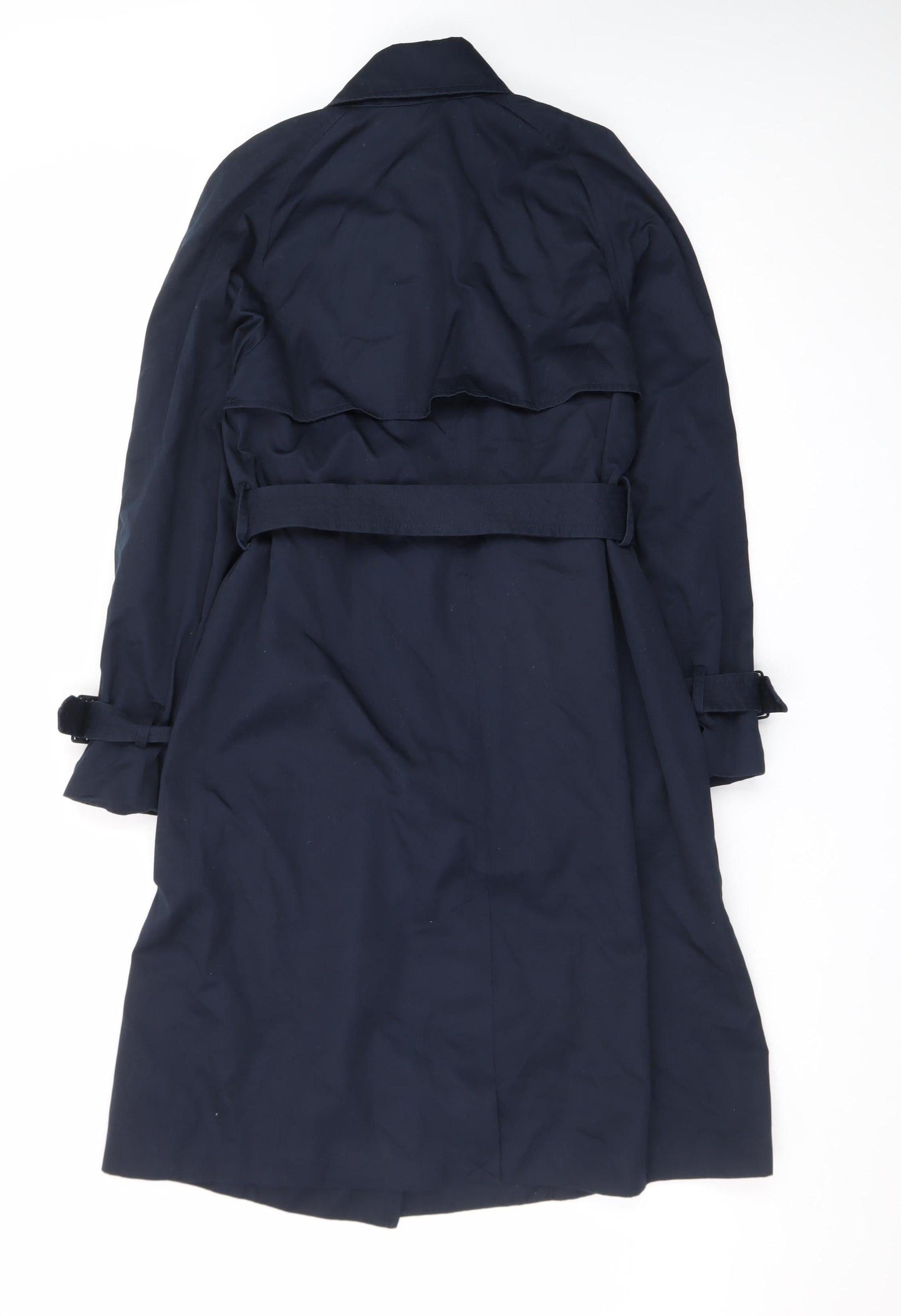 H&M Women’s Blue Long Trench Coat Belted Size 8 Classic Style