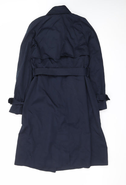 H&M Women’s Blue Long Trench Coat Belted Size 8 Classic Style