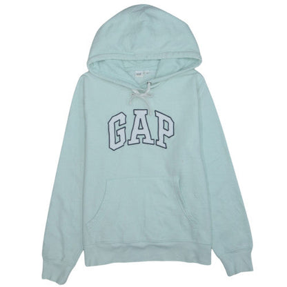 GAP Women Light Blue Pullover Hoodie L Cotton Blend Logo Design