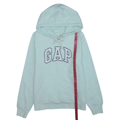 GAP Women Light Blue Pullover Hoodie L Cotton Blend Logo Design