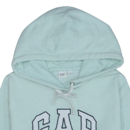 GAP Women Light Blue Pullover Hoodie L Cotton Blend Logo Design