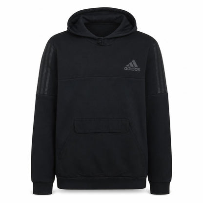 Front view of Adidas men’s black xl pullover hoodie fleece sportswear