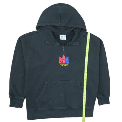 Adidas Womens Black 1/4 Zip Hooded Sweatshirt UK 14 Cotton Logo