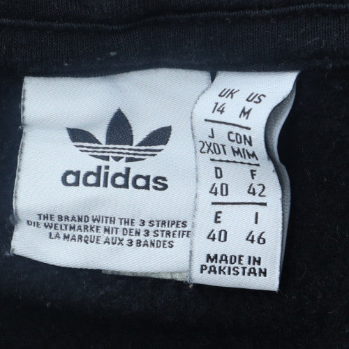 Adidas Womens Black 1/4 Zip Hooded Sweatshirt UK 14 Cotton Logo