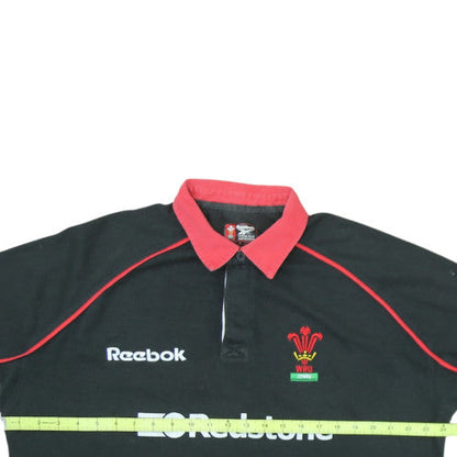Reebok Mens Black Rugby Sweatshirt L Classic WRU Long Sleeve Henley
