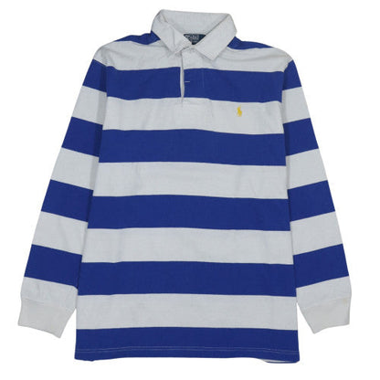 Ralph Lauren Men's Blue Striped Collared Rugby Sweatshirt L