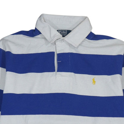 Ralph Lauren Men's Blue Striped Collared Rugby Sweatshirt L
