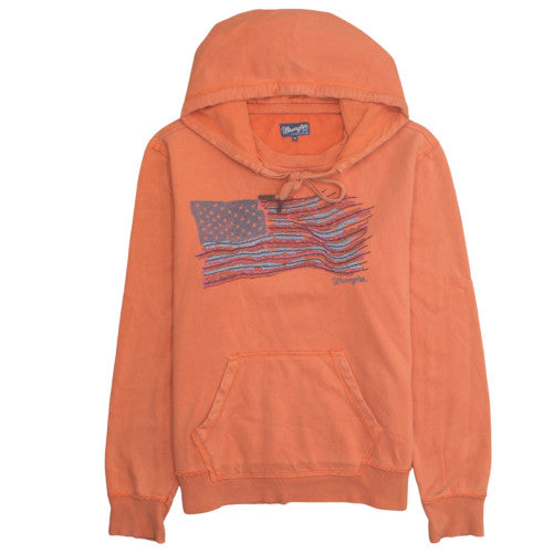 Wrangler Men's Orange XL Pullover Hoodie with USA Flag Embroidery