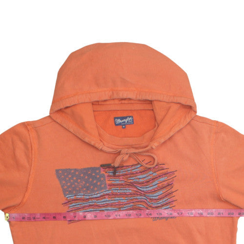 Wrangler Men's Orange XL Pullover Hoodie with USA Flag Embroidery
